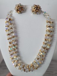 Unique And Gorgeous Vintage 50s-60s AB Crystal Rhinestone And Gold Tone Demi Parure Necklace And Earring Set