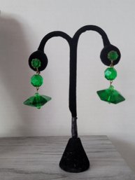 These Are So Cool Looking! Vintage Germany Green Lucite Earrings Great Condition