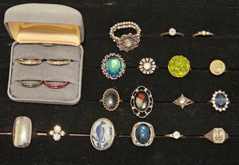 Vintage Costume Ring Grouping Mainly Silvertone And Stackers