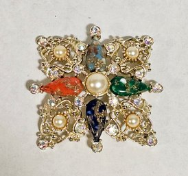 Vintage Sarah Coventry Brooch With Aurora Borealis And Multicolor Stones
