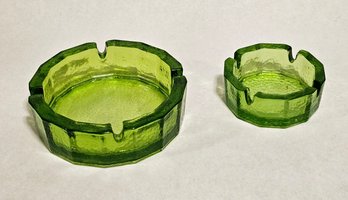 Vintage Thick Green Glass Ashtrays