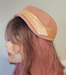 1950s Pink Velour Shaped Pillbox Hat