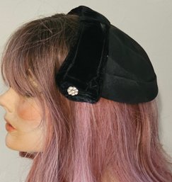 1950s Juliette Black Hat With Velvet And Rhinestone Accents