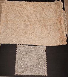 Vintage Lace Tablecloth And Judaica