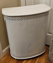 Vintage Metal Wood Topped Hamper Easy Paint To Any Color