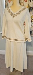 Vintage Gold Threaded Trim Sweater And Midi Skirt S