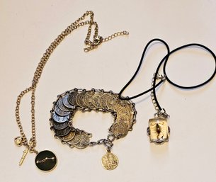 Vintage Zodiac Coin Bracelet, Aries Necklace, And Encased Scorpion