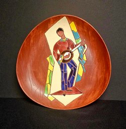 Handpainted Ceramic Signed Made In Israel Multicolored Glazed Enamel Musician Portrait