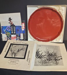 Chinese Boxed Serving Platter, Bamboo Illustrations