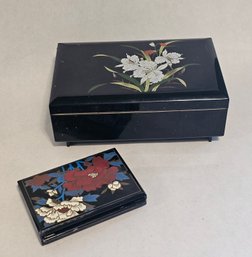 Vintage Chinese Lacquer Styled Jewelry Box And Tissue Holder