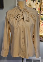 1960s Pussy Bow Blouse Modern S Has Stretch For Sultry Fit
