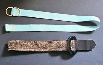 Vintage Cavi Tiffany Blue Belt And Gold Threaded Waist Belt