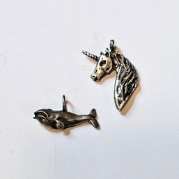 Whale And Unicorn Sterling Silver Pendants