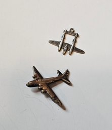 Sterling Silver Plane Pinback And Pendant