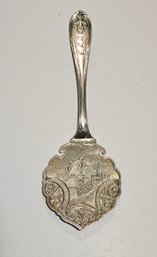 C1844 Albert Cole New York Intricate Coin Silver Server Spoon