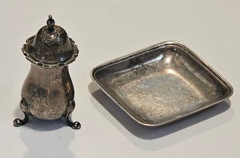 Signed Silver Salt Server And Silverplate Small Tray Signed A
