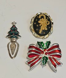 Glorious Large Vintage Christmas Brooches And Book Mark