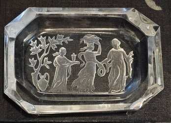 Etched Glass Pictoral Trinket Tray