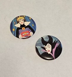 Vintage Disney Malificent And Evil Queen Button Pins