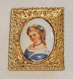 Limoges France Porcelain Female Pictorial Pendant Or Brooch In Gold Tone Frame