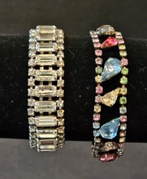Vintage Clear Rhinestone Baguette And Multi Colored Bracelets