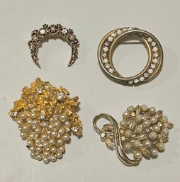 Dalsheim And More Vintage Rhinestone And Seed Pearl Gold Tone Brooches