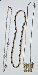 Vintage Seed Bead Butterfly And Floral Necklaces And Natural Pearl