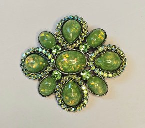 Cara Contemporary Green Confetti Glass Brooch OBSESSED BIG