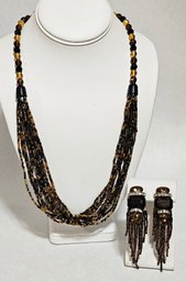 Vintage Bead And Rhinestone Necklace And Earring Set