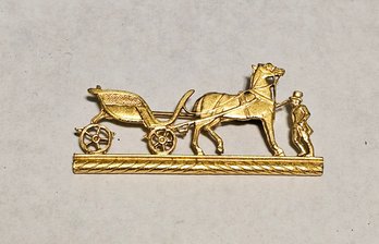 Intricately Detailed Vintage Horse And Buggy Brooch