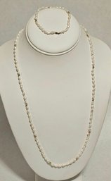 14K Gold And Natural Pearl Classic Necklace And Bracelet