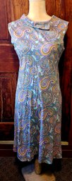 1970s Sleeveless Polyester Pink And Blue Paisley Dress S
