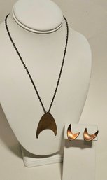 Midcentury Copper Boomerang Necklace And Earrings