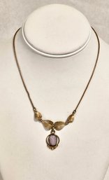 Absurdly Gorgeous Vintage Pink Purple Confetti Glass Gold Tone Necklace