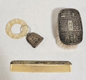 Antique Baby Combs And Rattle