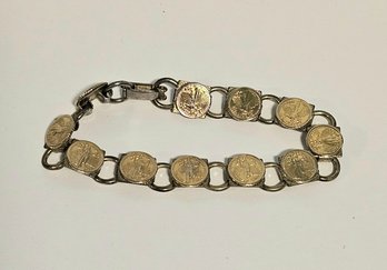 Vintage Small Coin Styled Gold Tone Bracelet