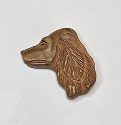 Hand Carved Wooden Golden Retriever Dog Brooch Pin