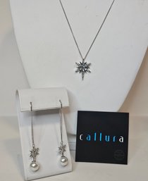 Callura Contemporary North Star Starburst Necklace And Earrings Set With Swarovski Crystals