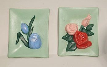 Handmade Vintage Floral Ceramic Wall Plaques Each 5x3.75'