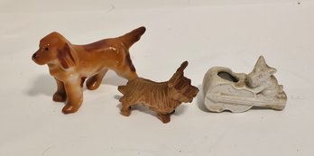 1940s 50s Dog Figurines And Toothpick Holder Note Goldens Tail Repaired