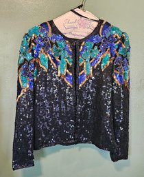 Vintage Silk Sequined Open Cardigan Small