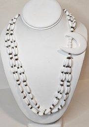Vintage Mod White Beaded Necklace With Crescent Accent