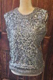 Classic 1960s Sleeveless Silver Sequined Blouse