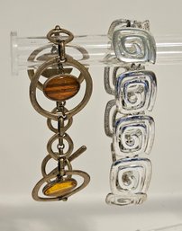 Vintage Modernist Silver Tone Bracelet And Liz Claiborne Toggle Bracelet