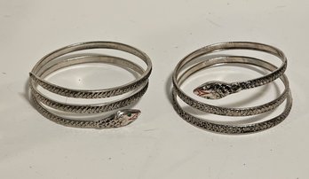 1970s Silver Tone Snake Wrap Bracelets