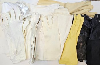 Vintage Glove Grouping Including Leather, Satin, And Cloth