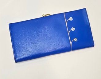 Unused Vintage Lady Buxton Blue Cowhide With Daisies Wallet