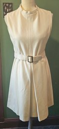 Darling 1960s Cream Colored Lined Wool Blend Belted Dress S