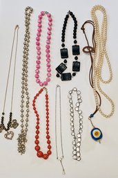 Vintage Necklaces Including Beads, Faux Pearls, Evil Eye