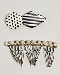 Vintage Mod Barrette And Faux Pearl Hair Comb